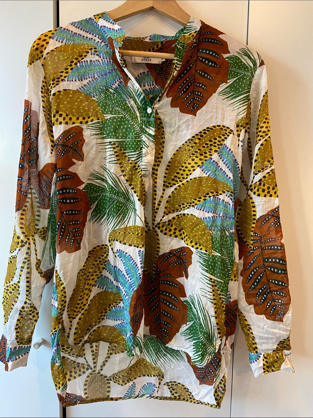 0039 Italy Tropical-Blouse- Green/Brown/White
